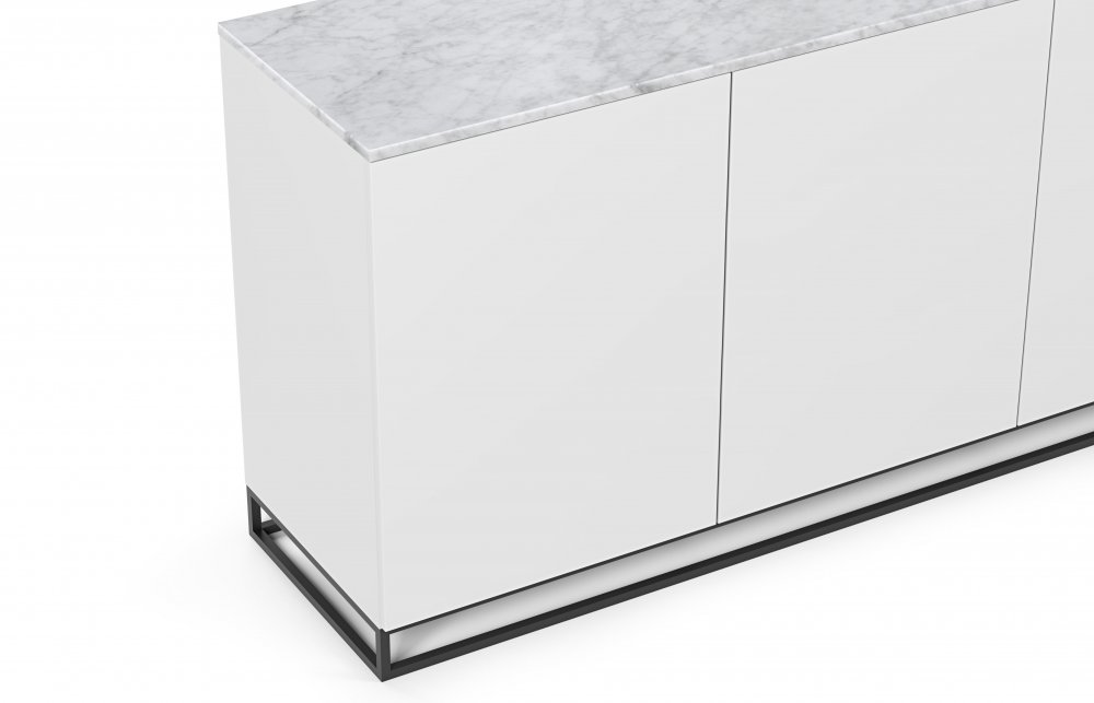 Buffet WHITY blanc mat 180cm 3 portes Plateau Marbre blanc 